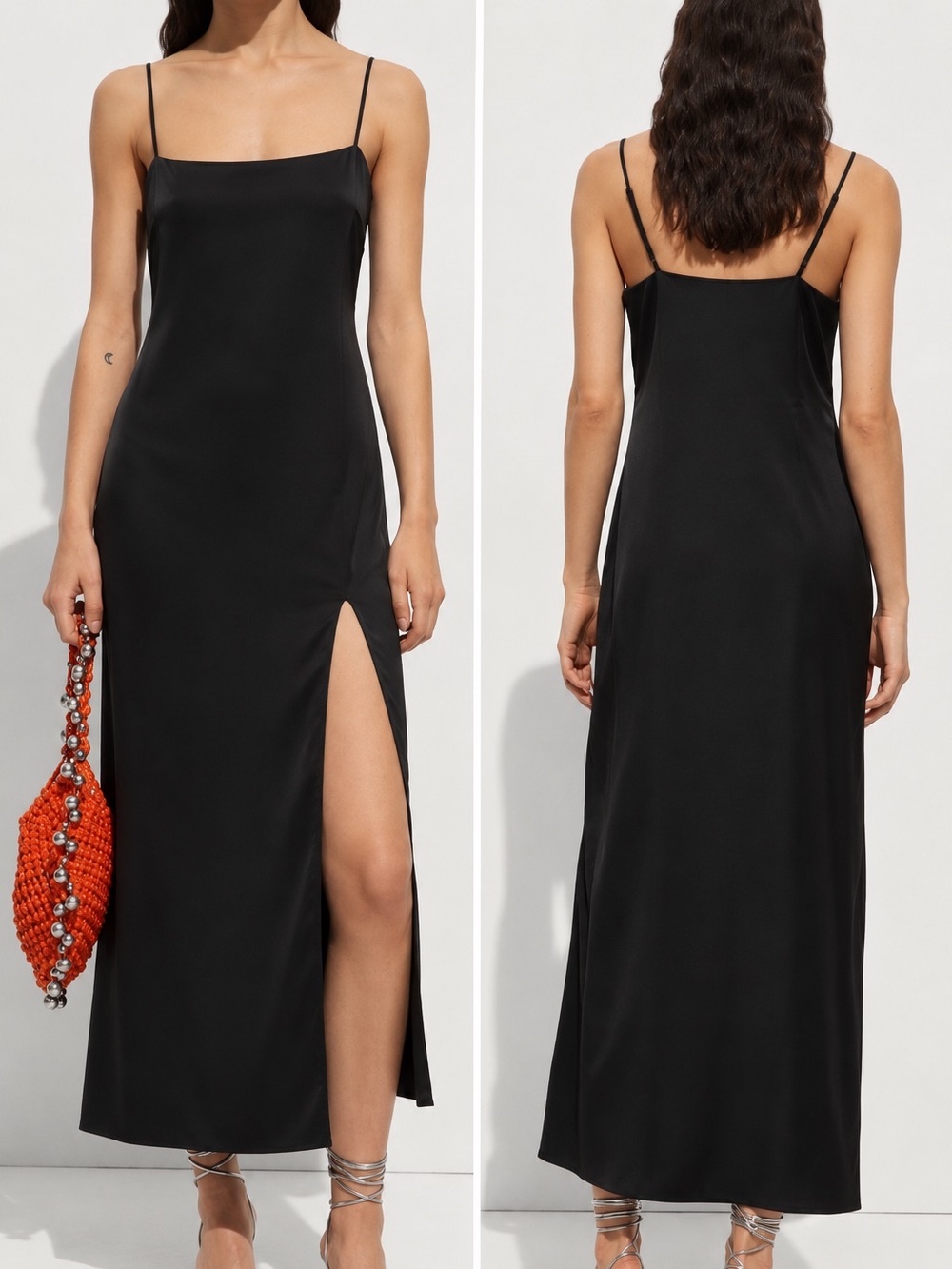Mango Satin Slip Dress with Slit